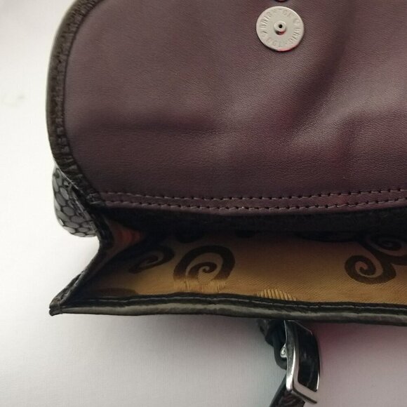 Brighton Crossbody Snakeskin Embossed Purse Bag Green Multi Color Jewels Leather - Picture 8 of 8